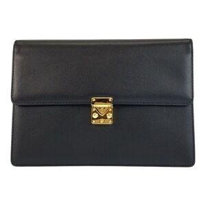 YVES SAINT LAURENT Vintage YSL Black Leather Clutch Bag with Gold Hardware fo...